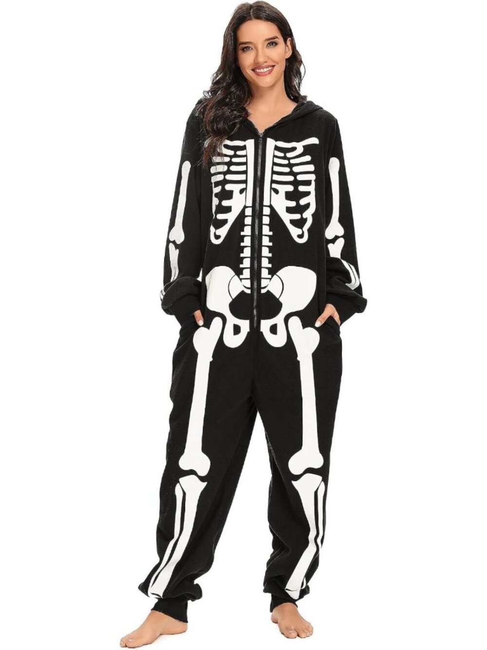 Cozy Unisex Skeleton Pajamas Onesie - Adult Halloween Costume, Plush Cosplay